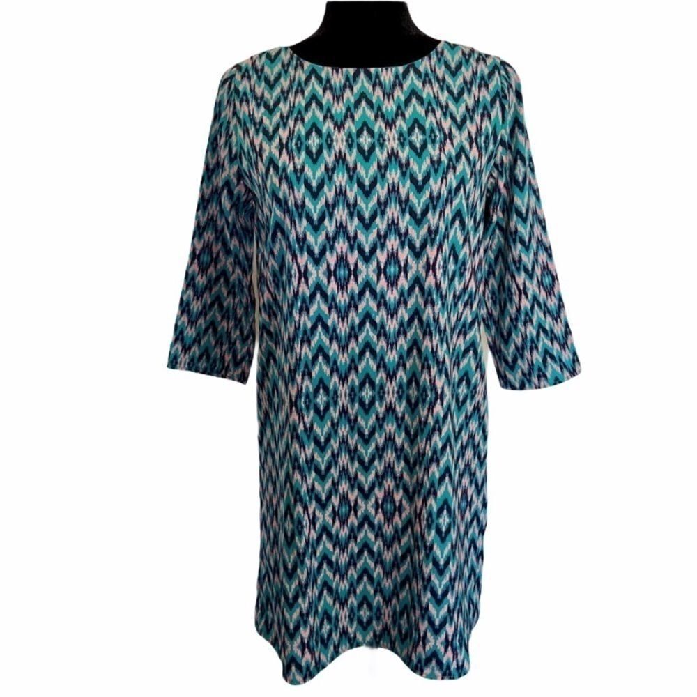 Everly Nordstrom Shift Dress Size Small Ikat Print Pullover Retro 3/4 Sleeve